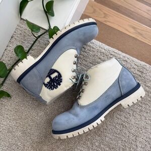 VTG Timberland CAMPSITE LACE UP LEATHER LIGHT BLUE Boots MEN 10.5 RETRO 90s LOGO